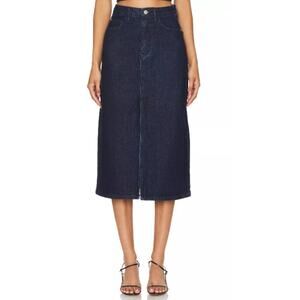 WeWoreWhat Blue Cotton High Rise Raw Wash Front Slit Denim Midi Skirt XS NWT